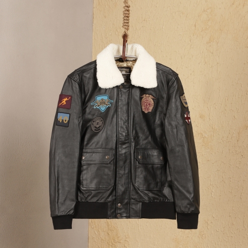 빈티지 뱃지 봄버 블랙 가죽 재킷