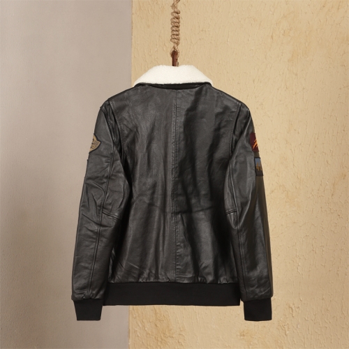 빈티지 뱃지 봄버 블랙 가죽 재킷